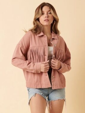 mittoshop Rose Pink Fringe Denim Jacket